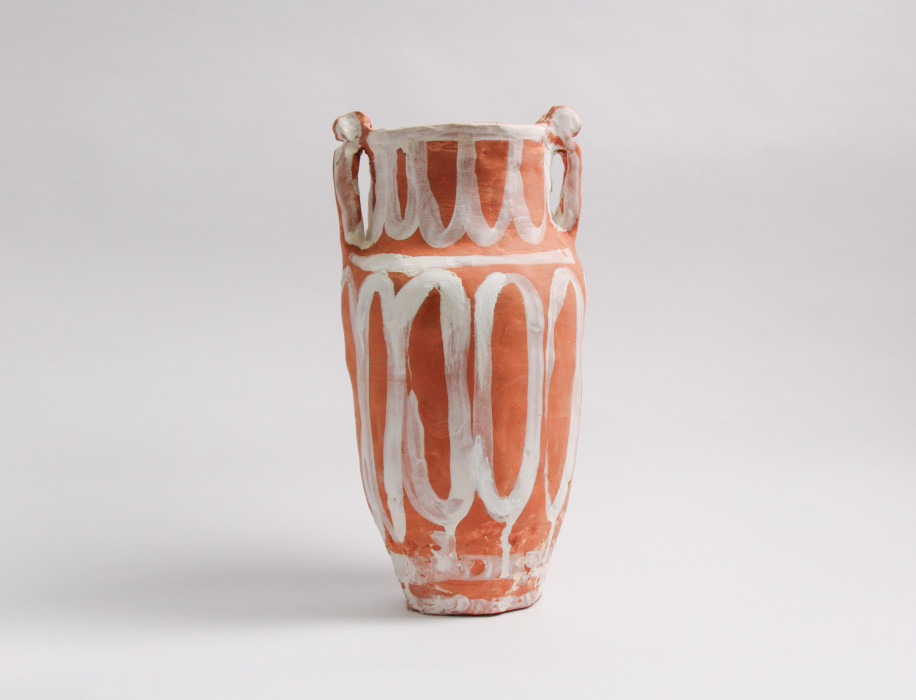 Terracotta Amphora with White Brushstrokes
