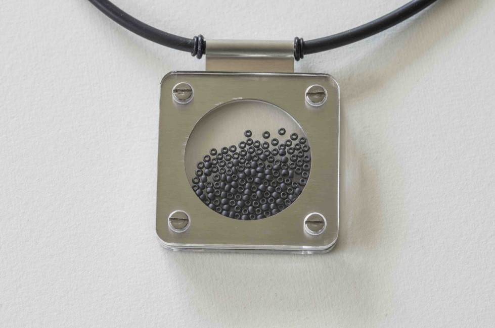 Half Moon Pendant - Matte Grey Beads